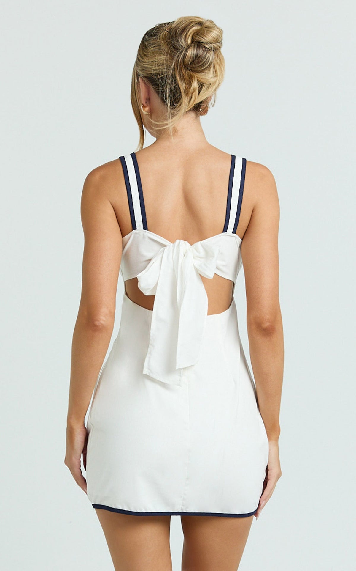 Julian Mini Dress - Square Neck Tie Back A Line Mini Dress in Off White