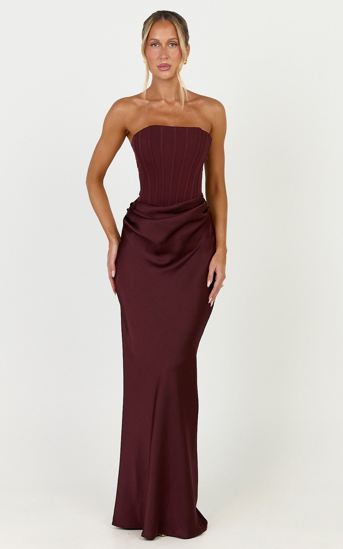 Kailani Maxi Dress - Strapless Corset Bodice Lace Up Back Dress in Chocolate