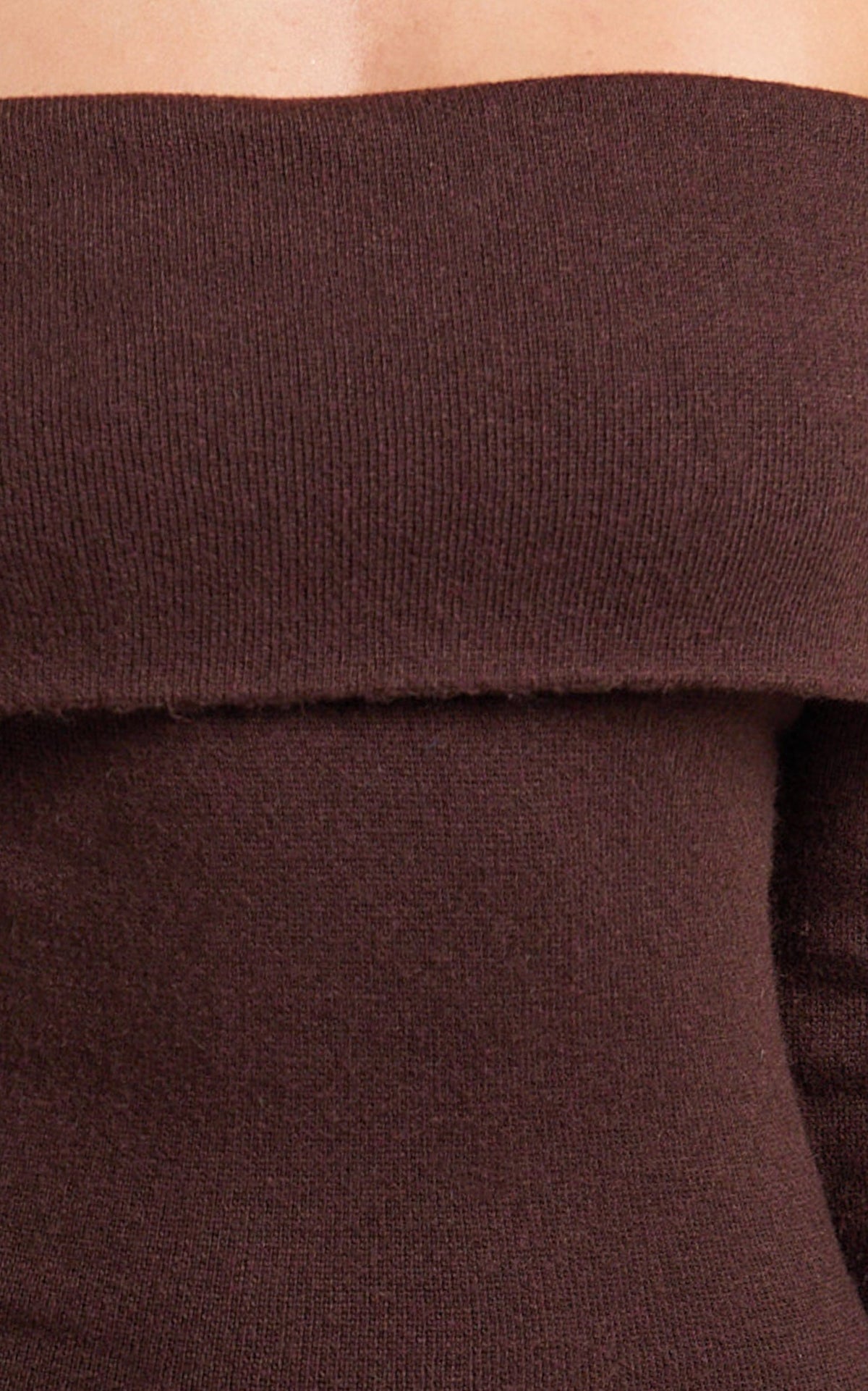 Karina Midi Dress - Long Sleeve Folded Off Shoulder Asymmetric Dress in Chocolate