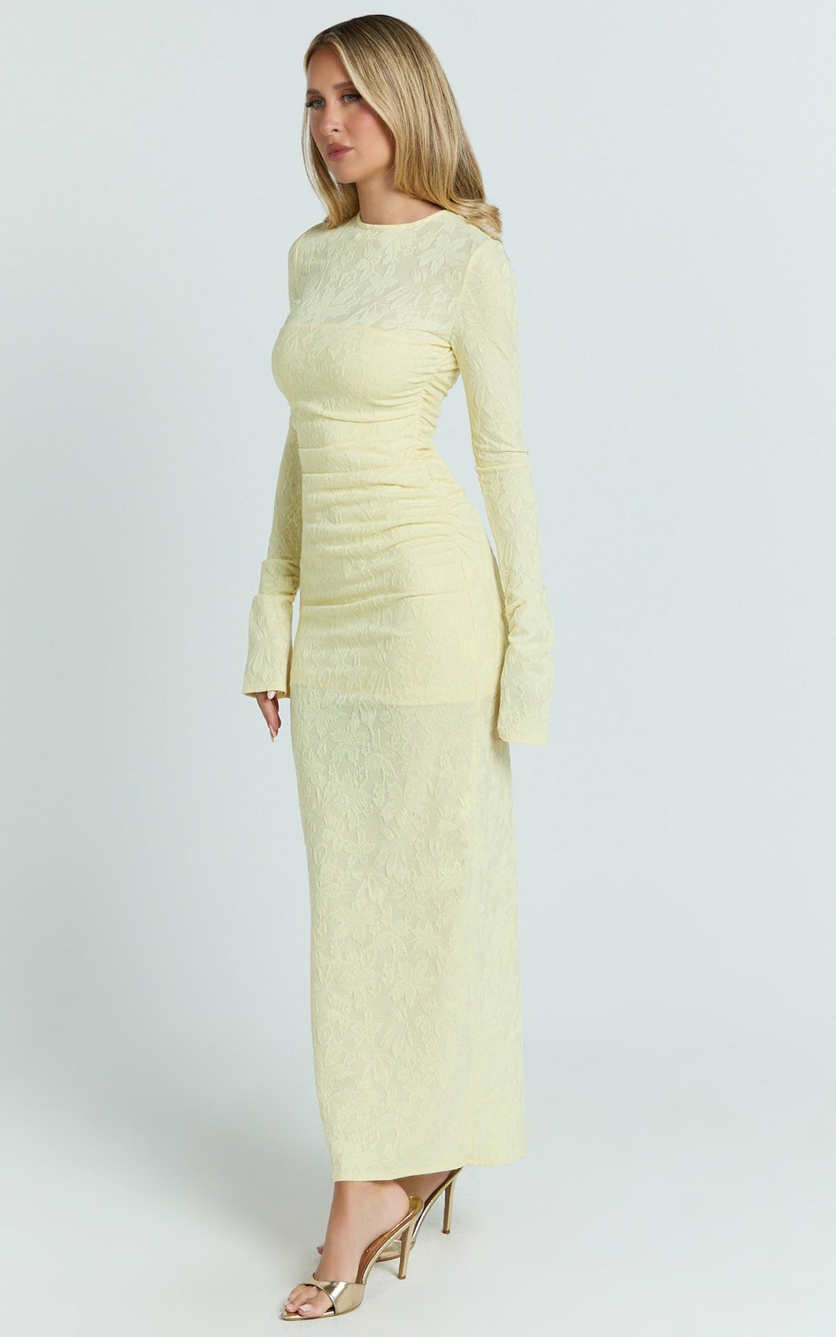 Kayrene Midi Dress - Long Sleeve Bodycon Dress in Butter Yellow