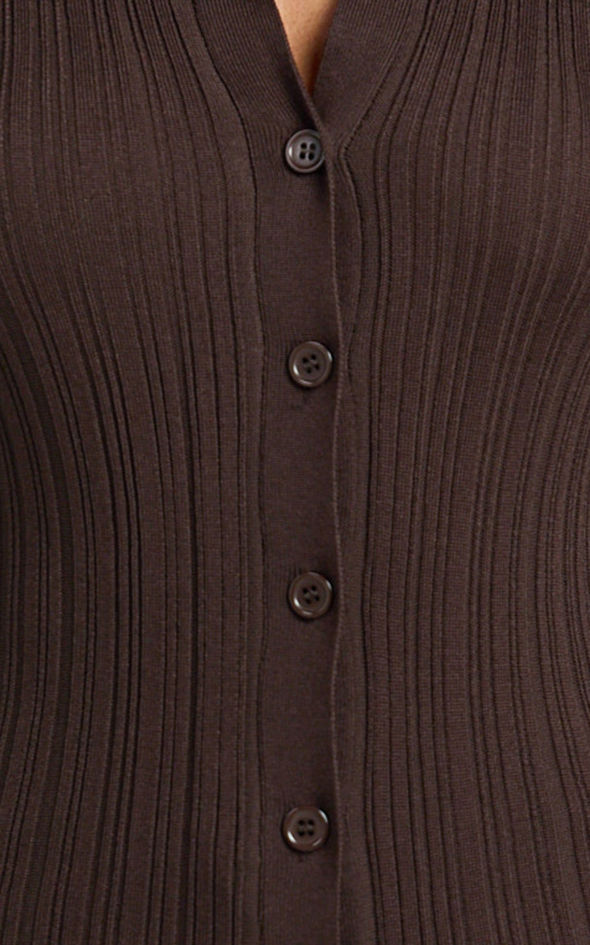 Kelsey Top - Button Through Long Sleeve Knit Top in Chocolate