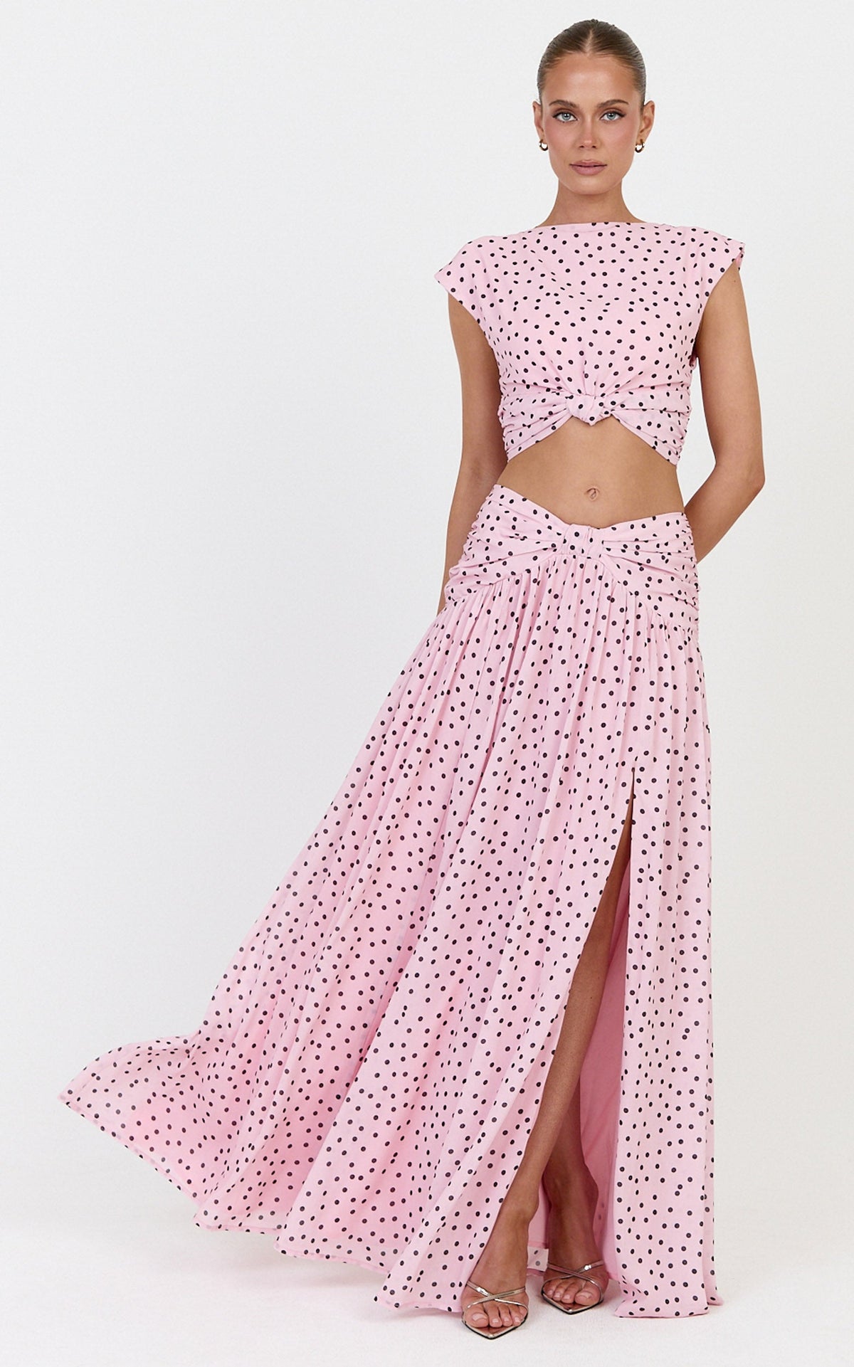 Livia Top - Knot Detail Polka Dot Print Top in Blush Scattered Polka Dot Print