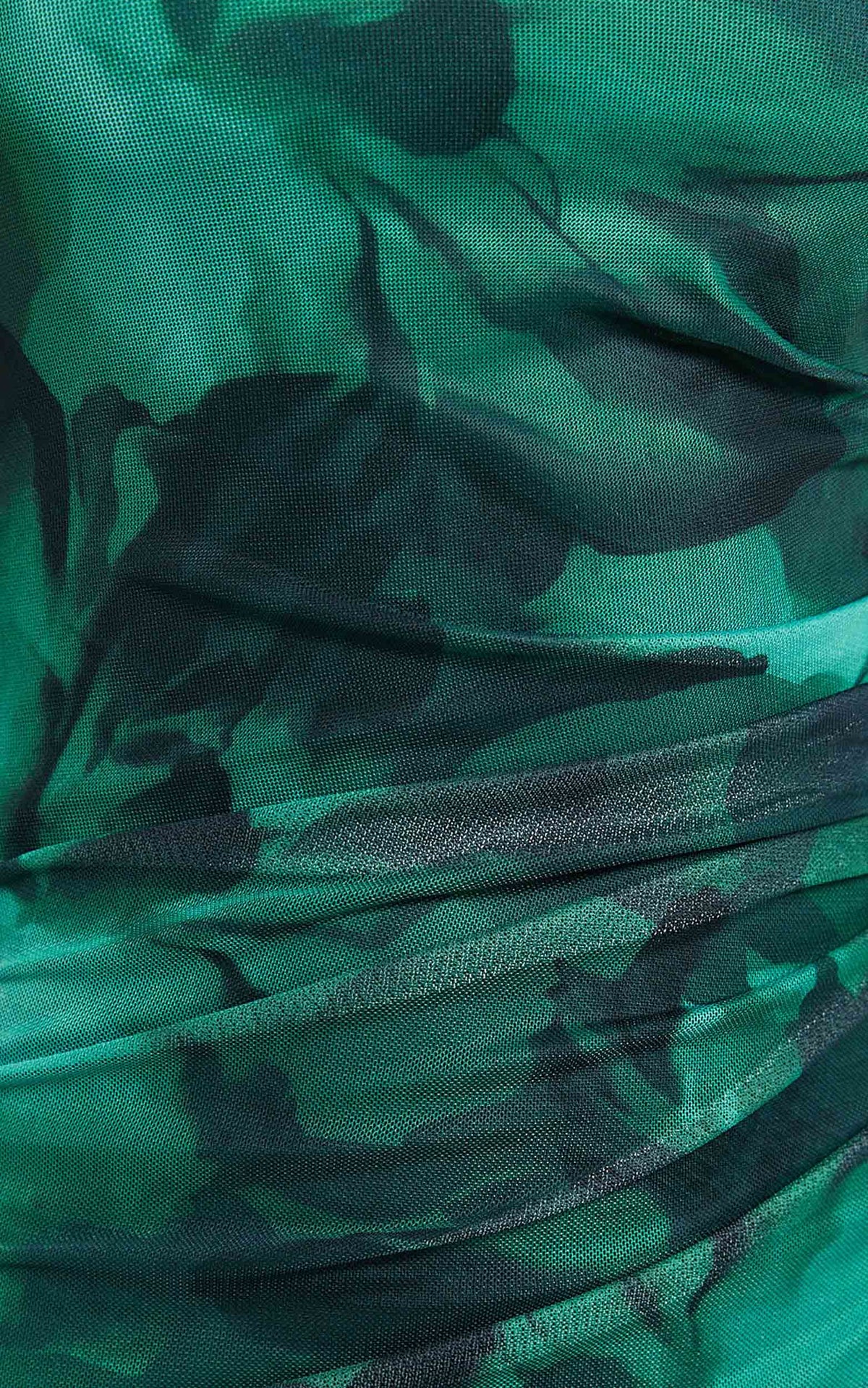 Loralie Midi Dress - Mesh High Neck Bodycon Dress in Green Floral Print
