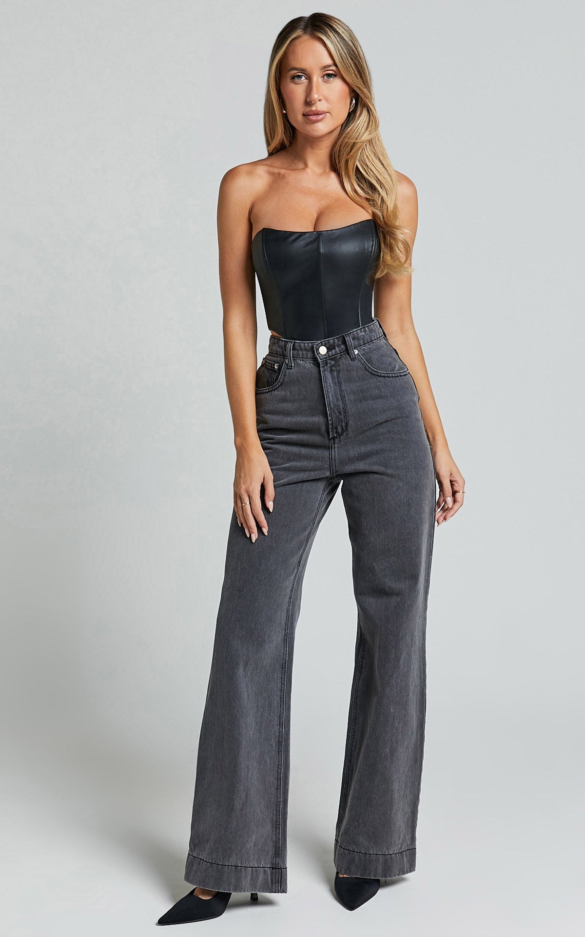 Lorrin Corset - Faux Leather Cropped Corset in Black