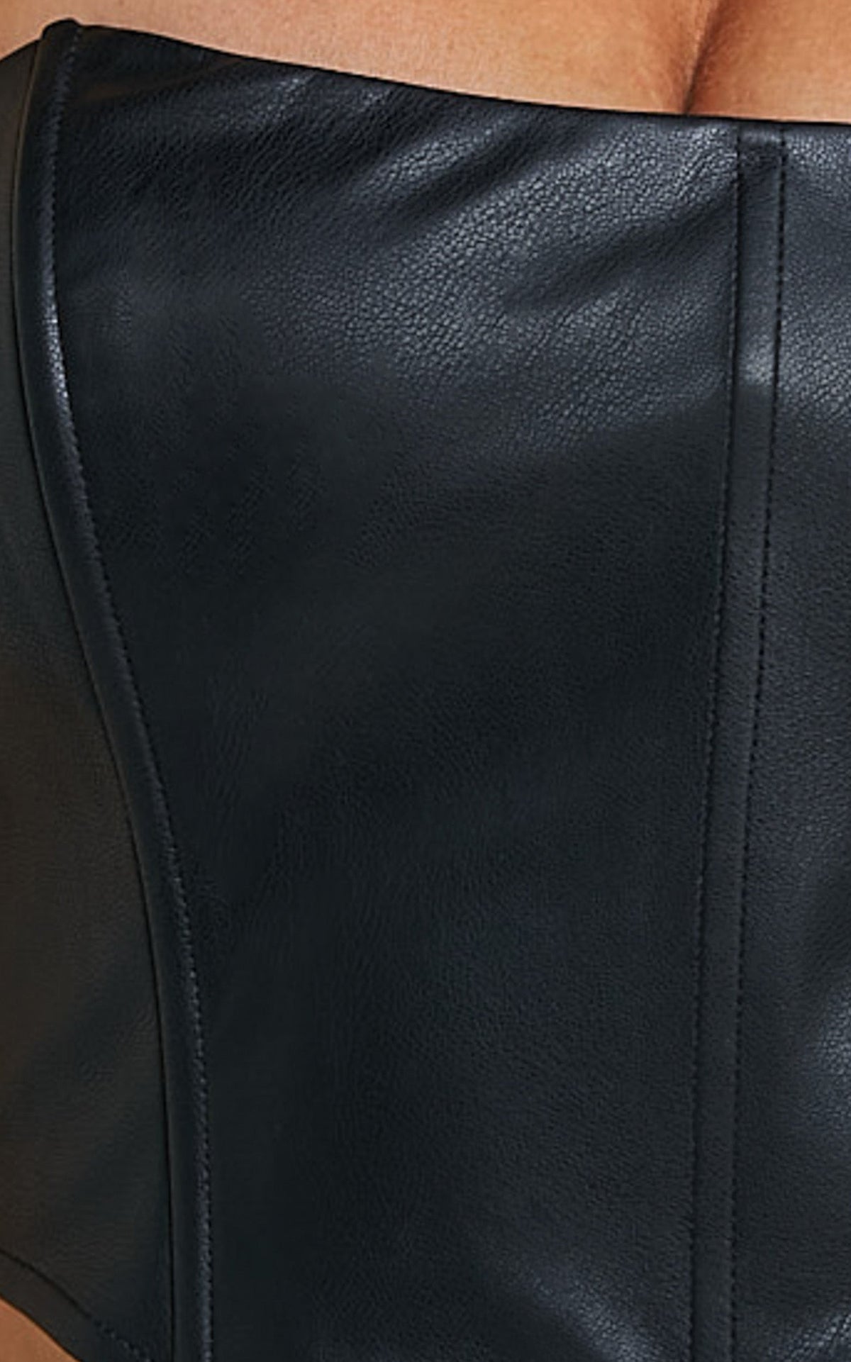 Lorrin Corset - Faux Leather Cropped Corset in Black