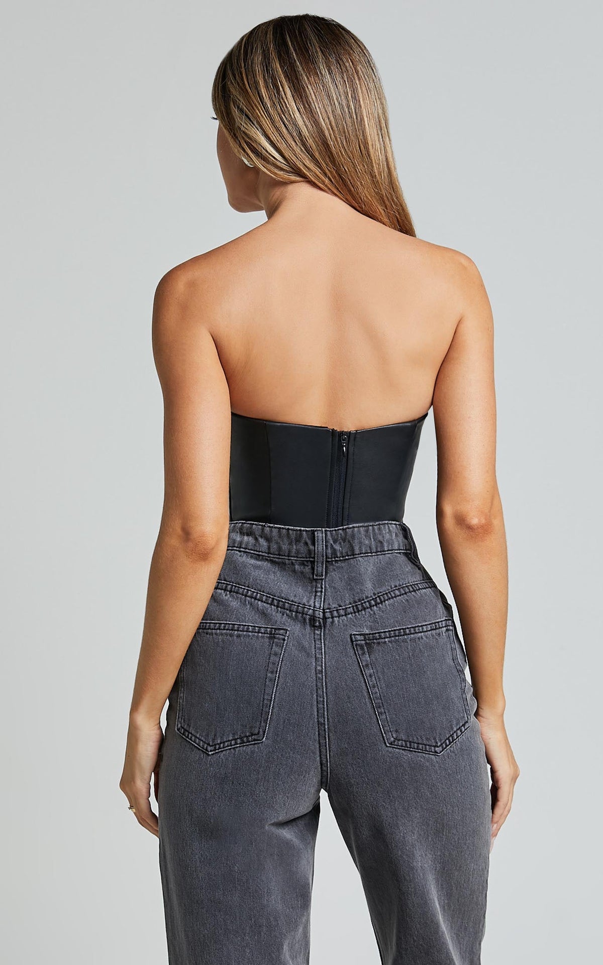 Lorrin Corset - Faux Leather Cropped Corset in Black