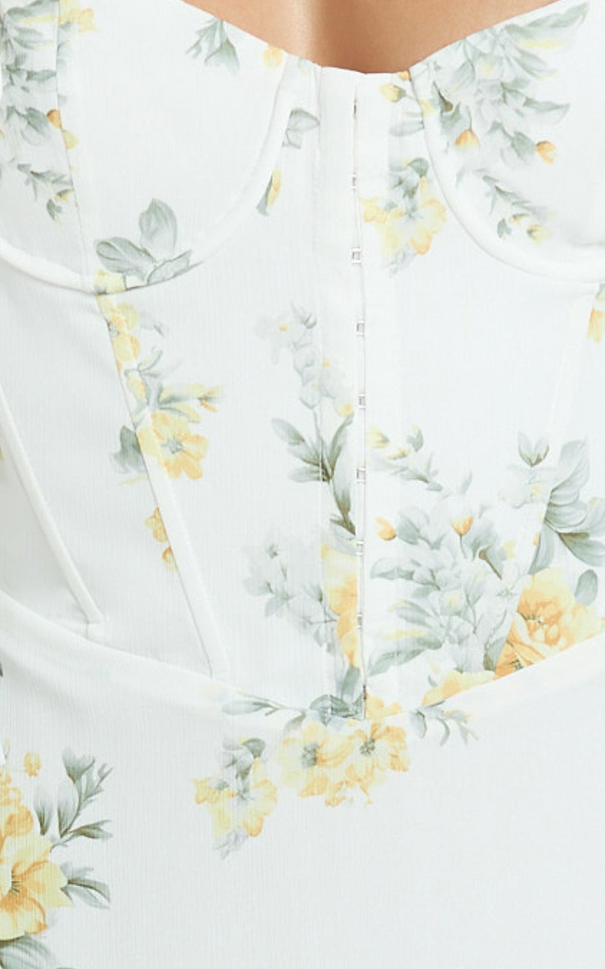 Mabel Maxi Dress - Georgette Frill Sleeve Sweetheart Bias Cut Dress in Antique Florals