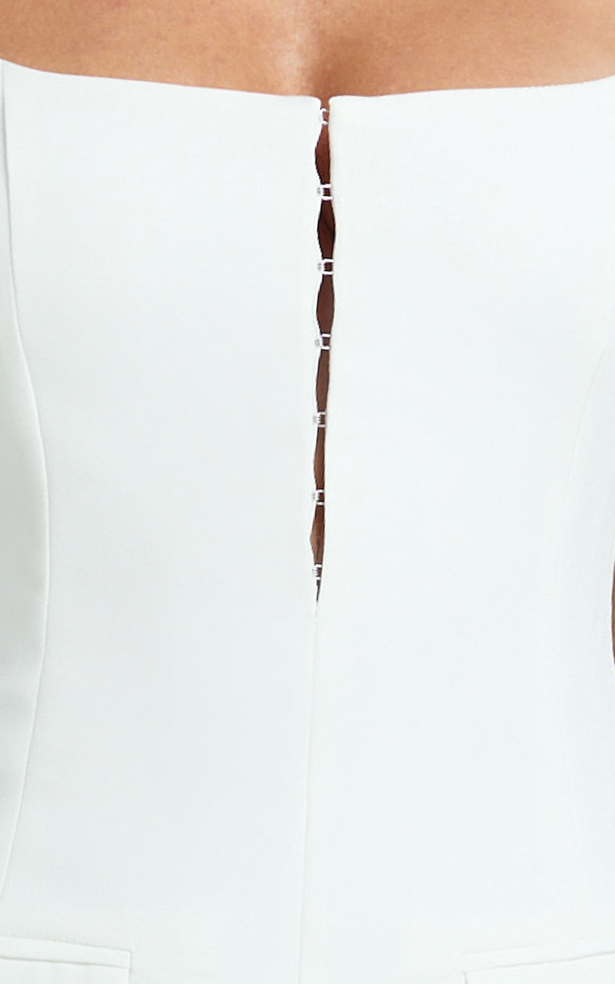 Marcia Mini Dress - Scoop Neck Hook And Eye Front Bodice Fitted Dress in Cream