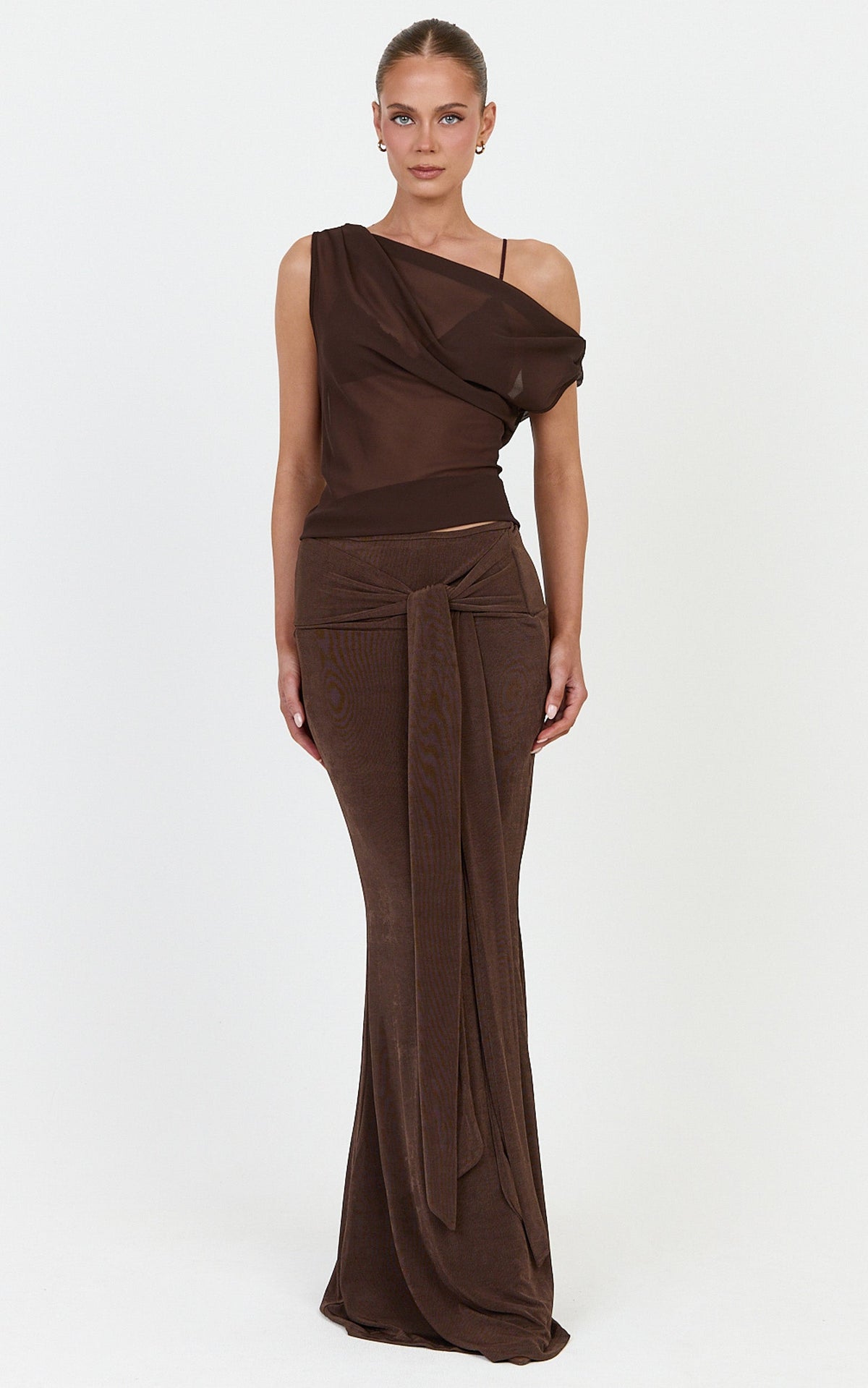 Margaret Maxi Skirt - Tie Waist Jersey Maxi Skirt in Chocolate