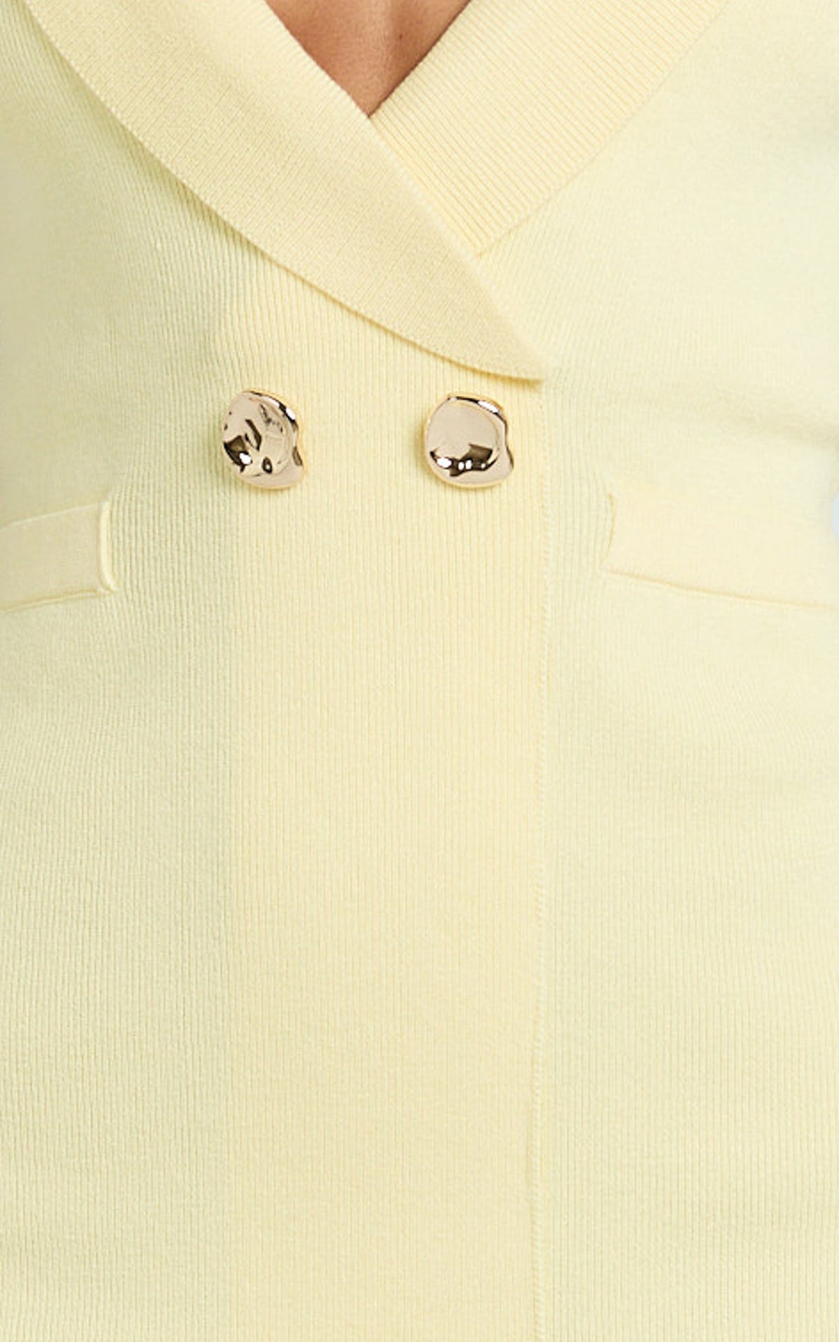Melanie Mini Dress - Collared Halter Double Breasted Fitted Dress in Lemon