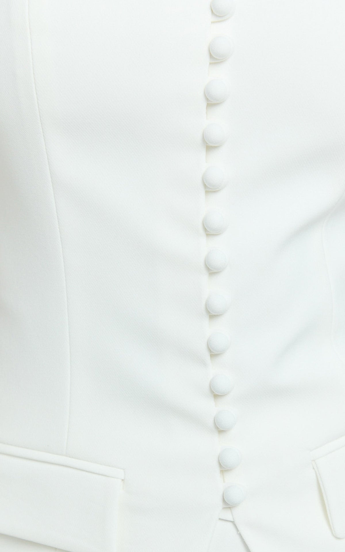 Monroe Two Piece Set - Strapless Button Down Longline Vest Top and High Waisted Mini Skirt in White