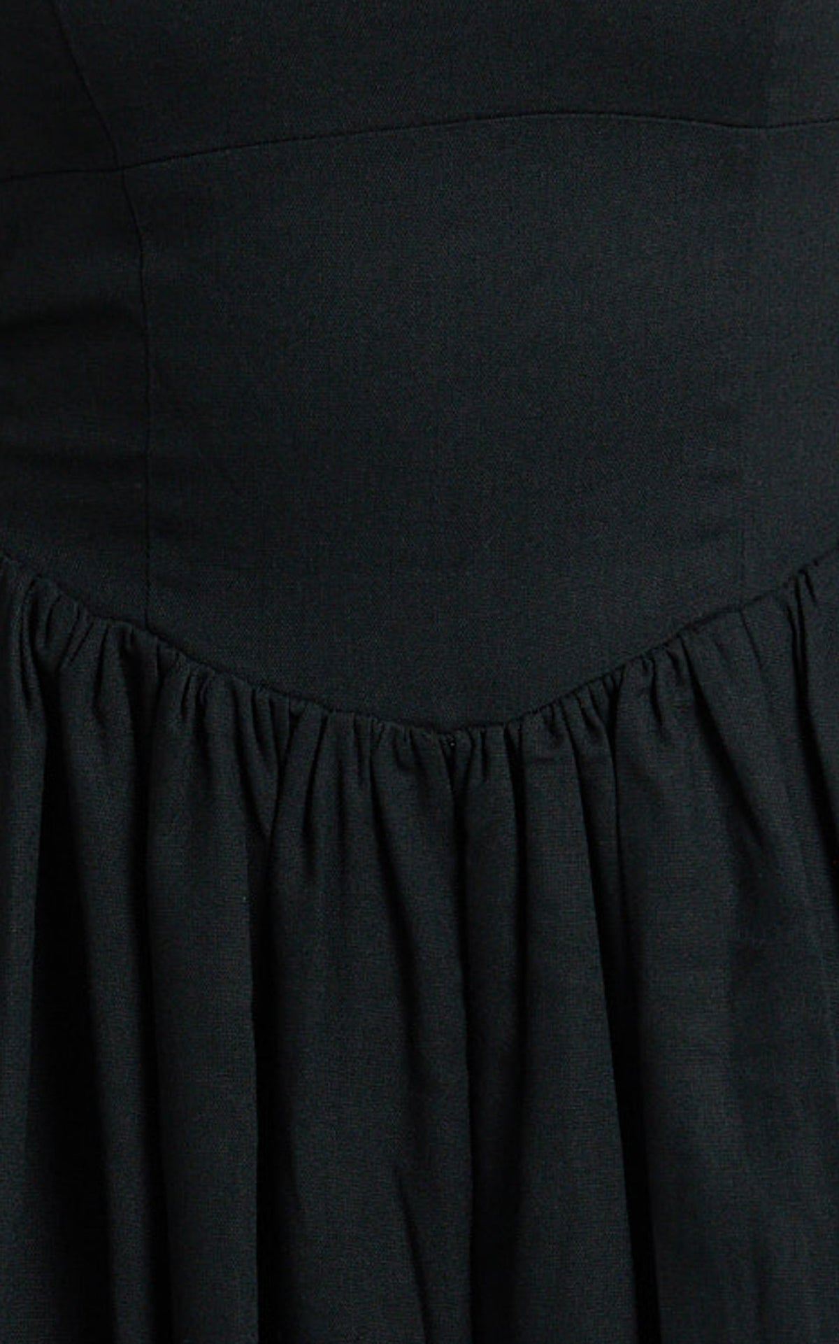 Morris Midi Dress - Linen Scoop Neck Gathered Dress in Black