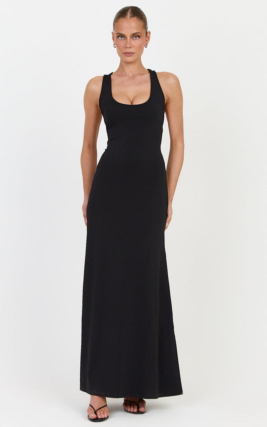 Nadia Maxi Dress - Jersey Racerback Dress in Black