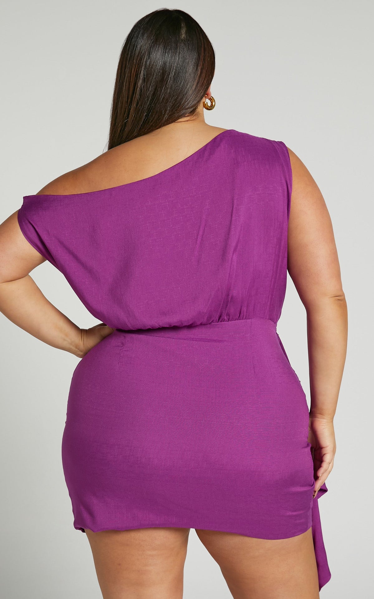 Niana Mini Dress - Drape One Shoulder Dress in Purple