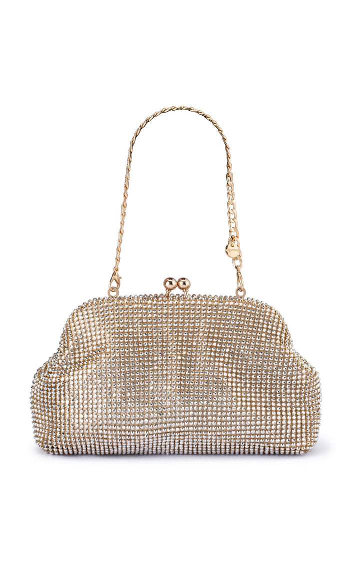 Olga Berg - Ela Crystal Mesh Clutch in Champagne