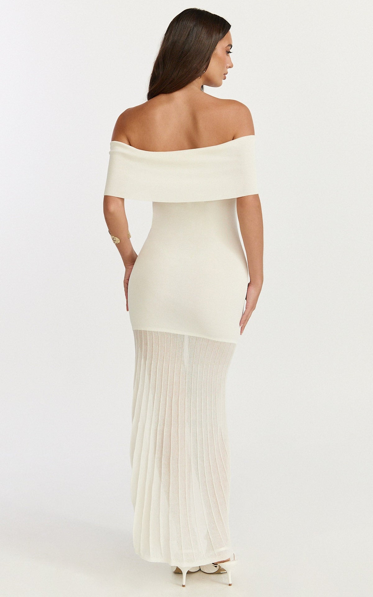 Paige Maxi Dress - Off The Shoulder Pleated Skirt Dress in White