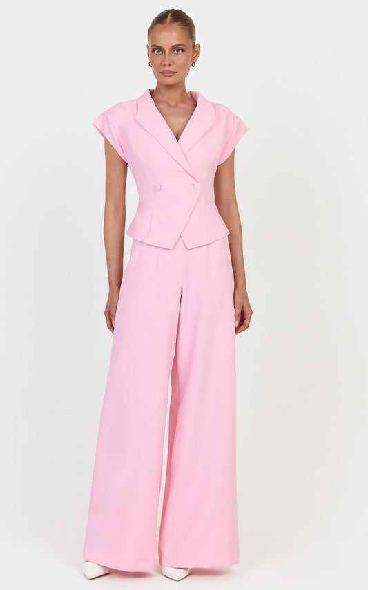 Poppy Pants - High Waist Darted Wide Leg Pants in Baby Pink