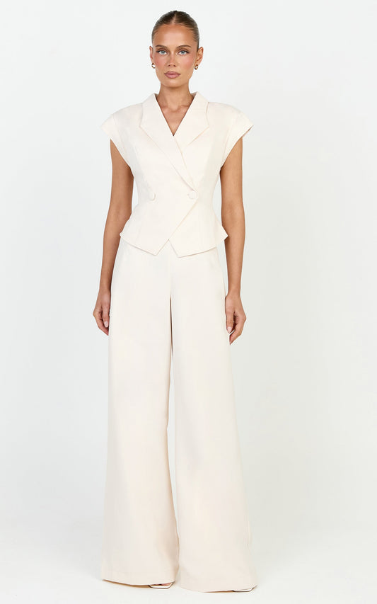 Poppy Pants - High Waist Darted Wide Leg Pants in Cream