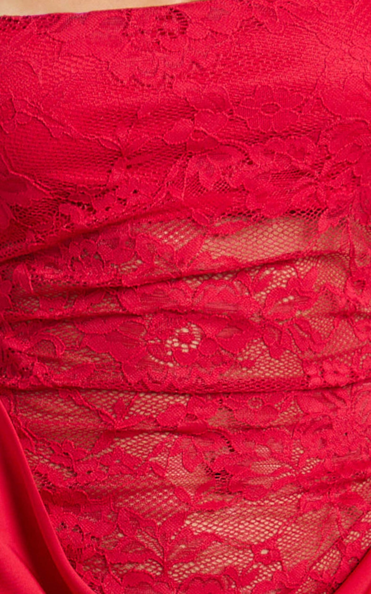 Rania Maxi Dress - Contrast Lace Bodice Bias Cowl Drop Waist Dress in Red