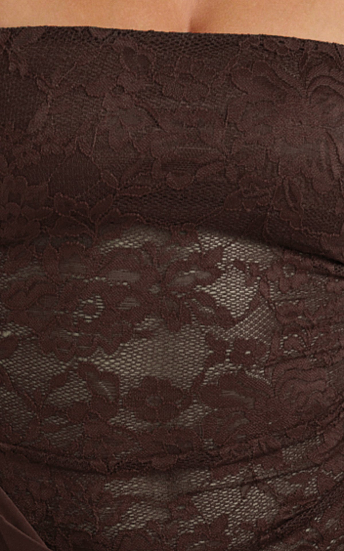 Rania Maxi Dress - Contrast Lace Bodice Bias Cowl Drop Waist Dress in Chocolate