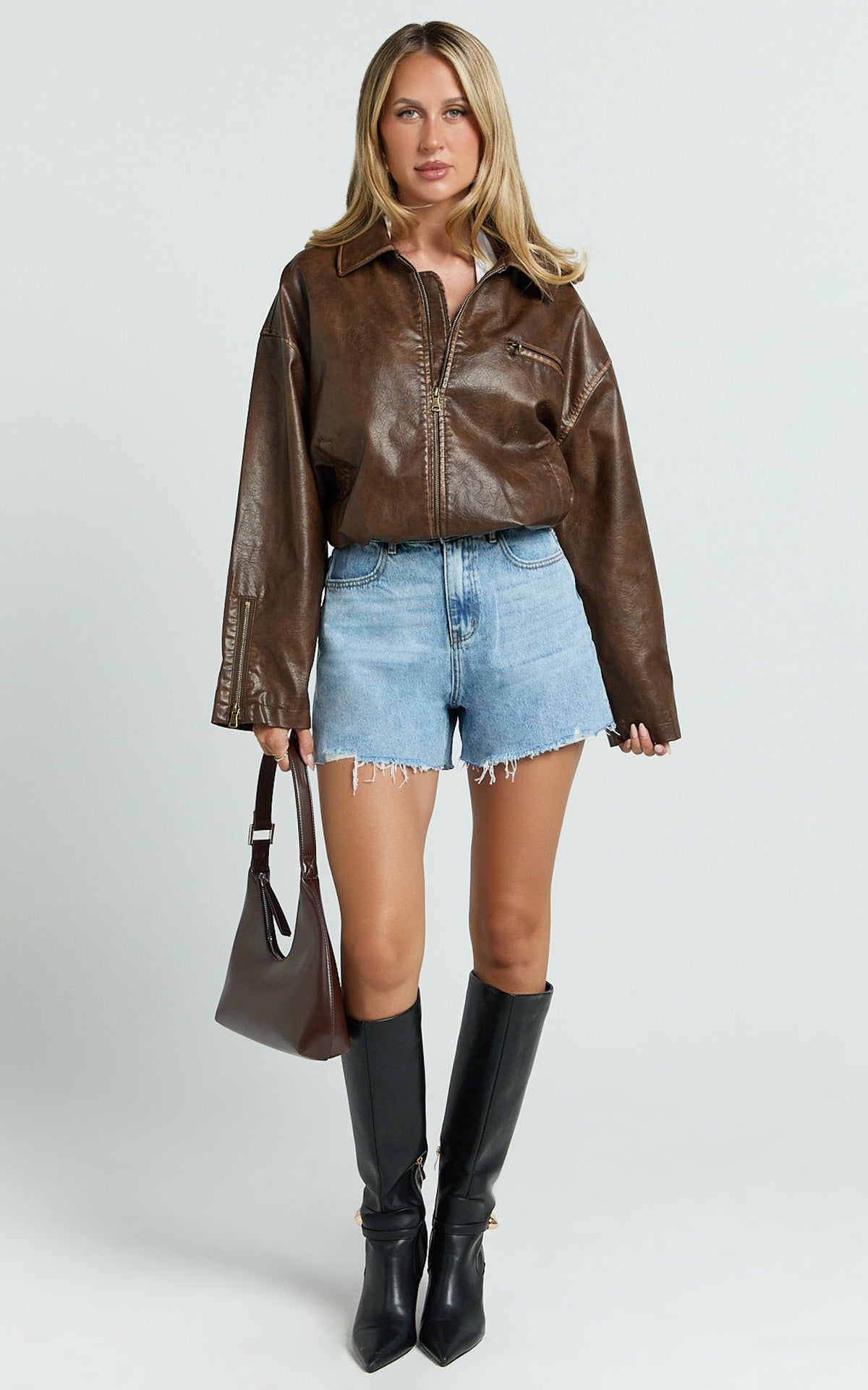 Renee Shorts - High Waisted Frayed Hem Denim Shorts in Light Blue Wash