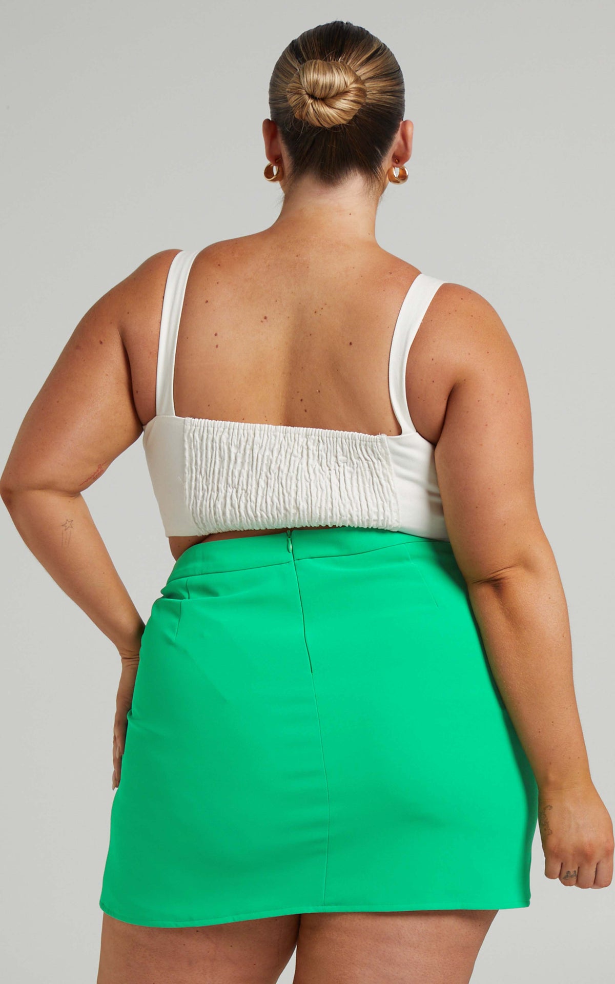Evelenna Mini Skirt - High Waisted Split Skirt in Green