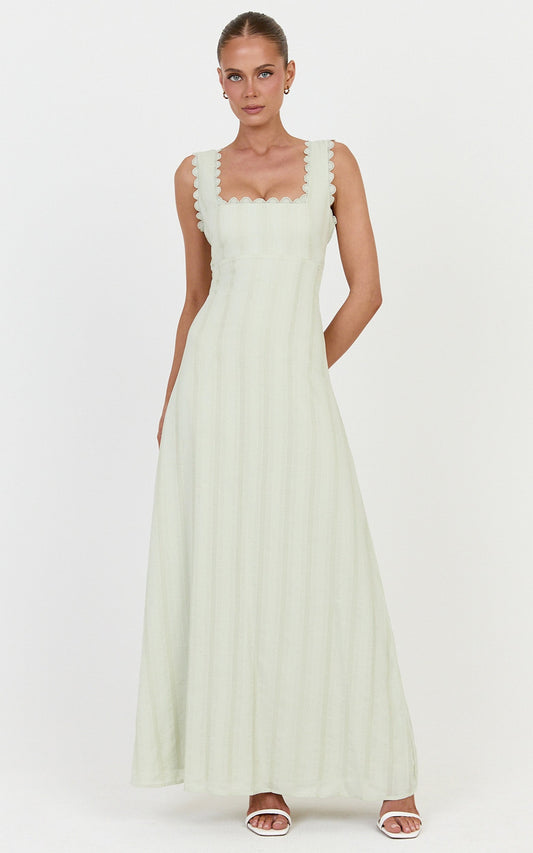 Roxanne Midi Dress - Square Neck Fit And Flare Dress in Sage