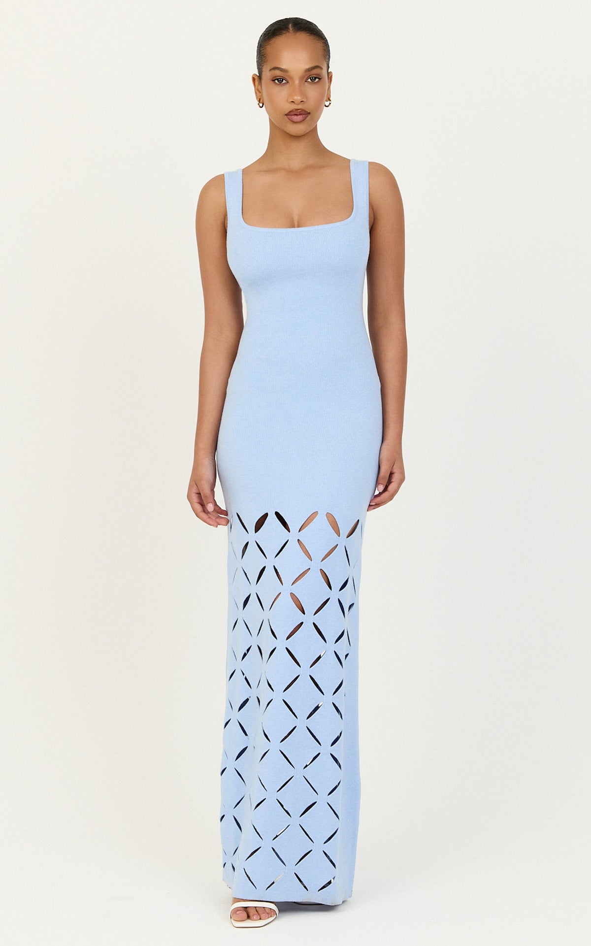 Sabrina Maxi Dress - Scoop Neck Laser Cut Dress in Blue