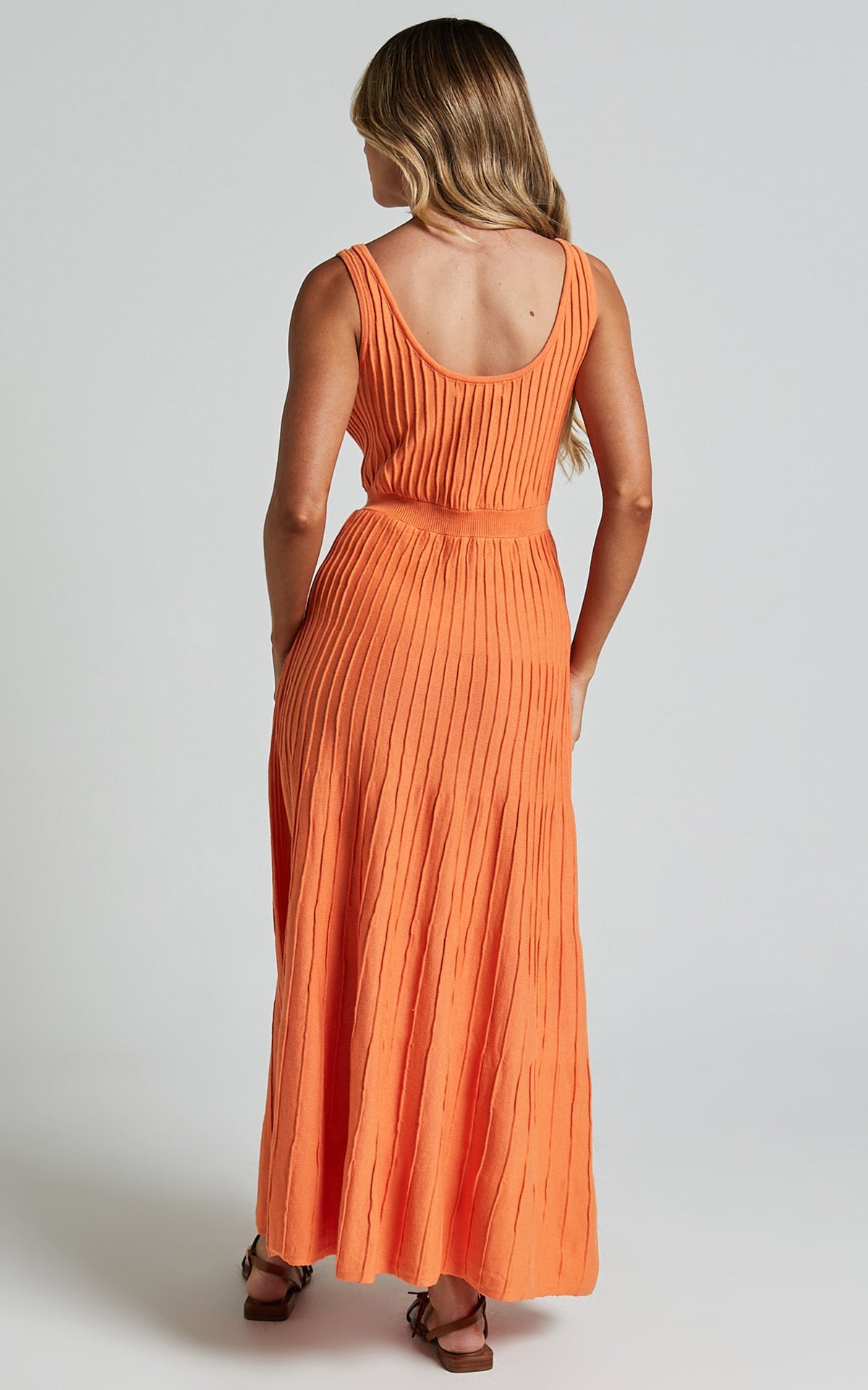 Saoirse Midi Dress - Square Neck Strappy Knit Dress in Mango