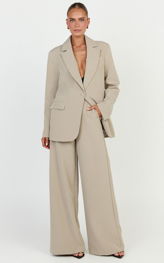 Selena Blazer - Oversized Single Breasted Blazer in Neutral