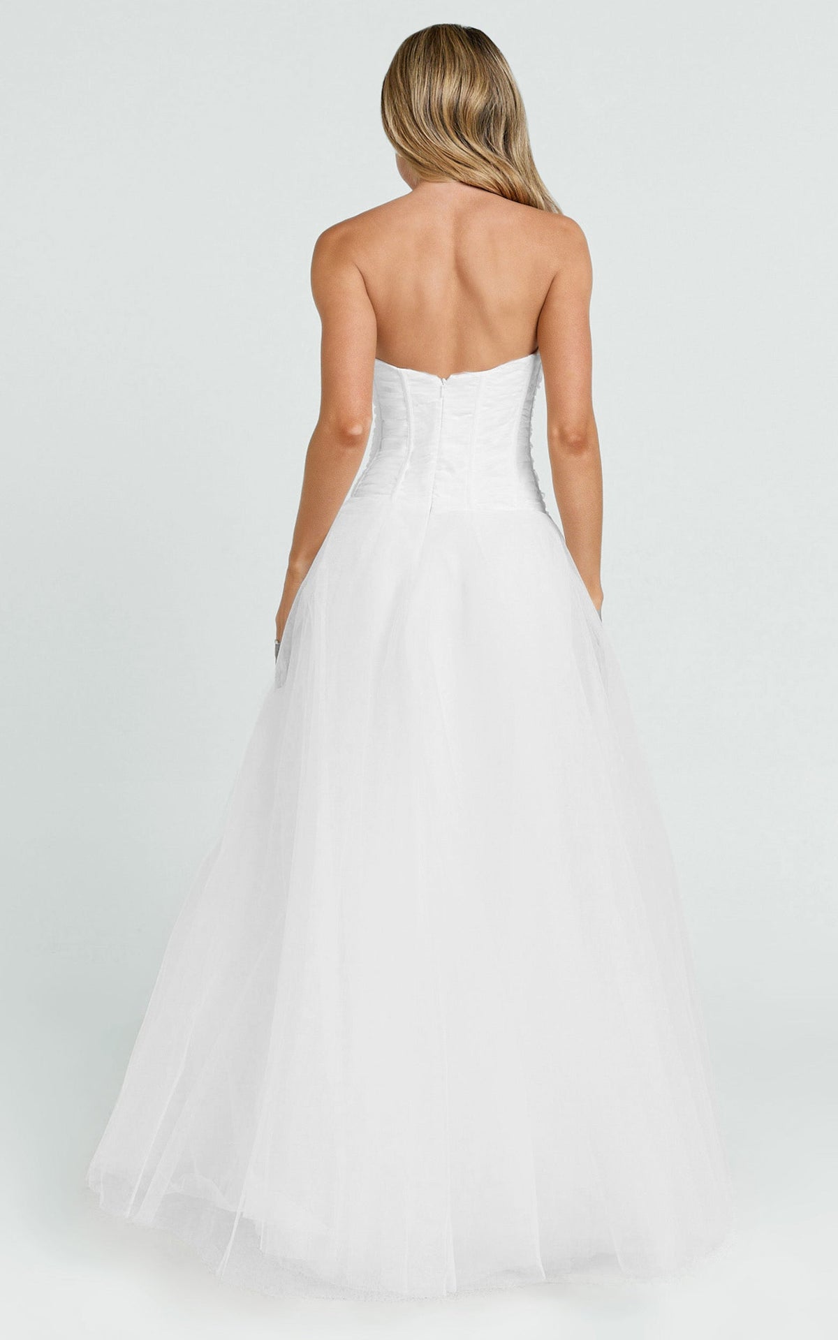 Selene Maxi Dress - Strapless Corset Gathered Skirt Dress in White