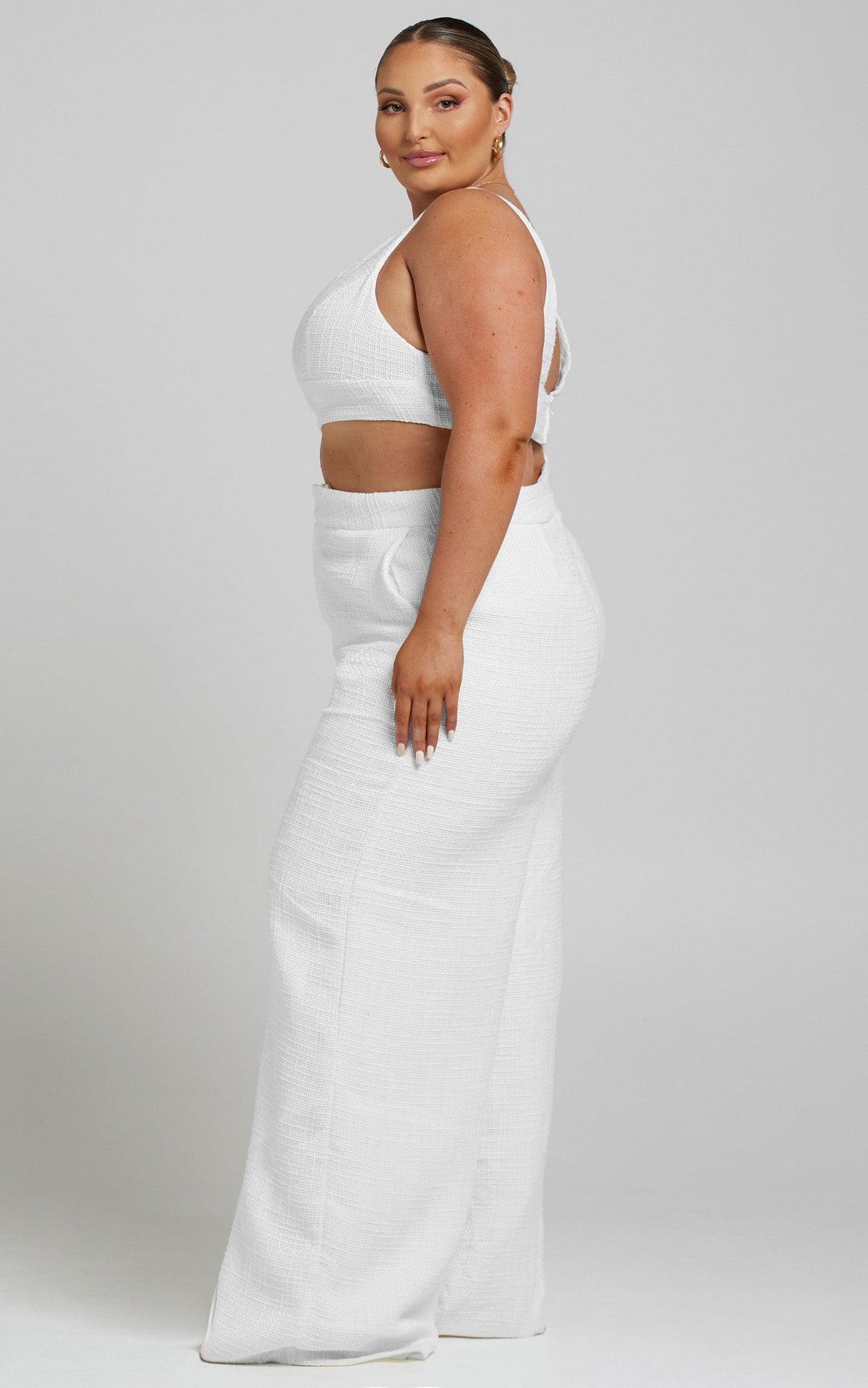 Adelaide Two Piece Set - Crop Top and Wide Leg Pants Set in White