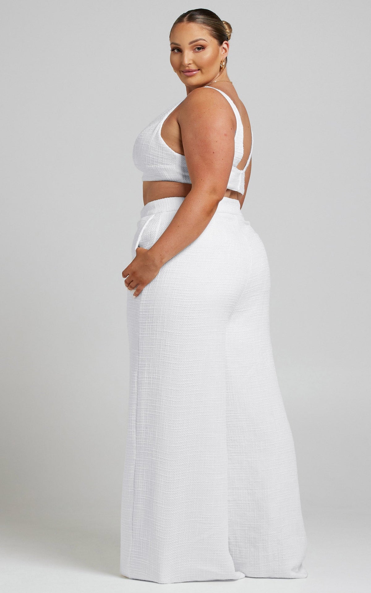 Adelaide Two Piece Set - Crop Top and Wide Leg Pants Set in White