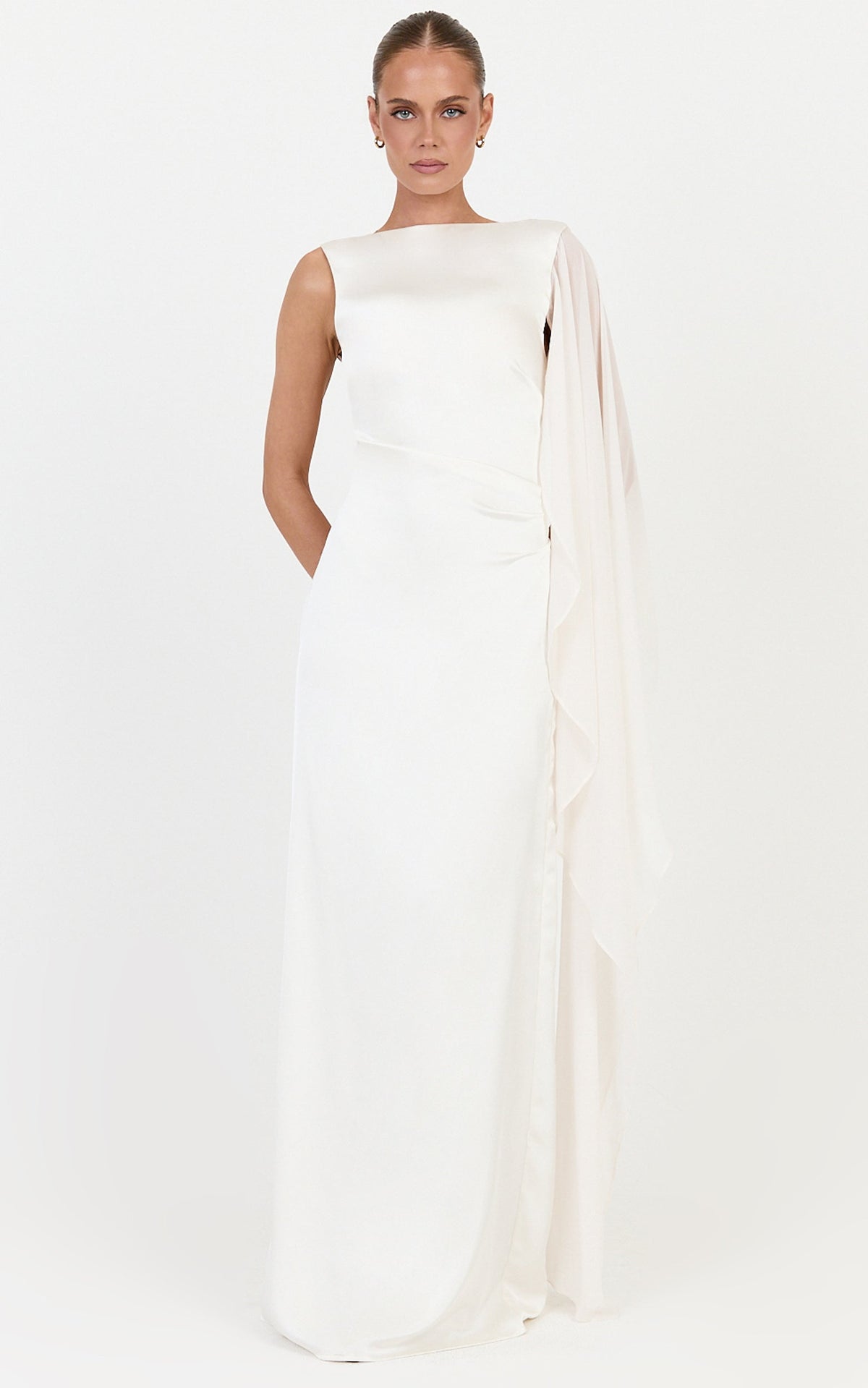 Seraphina Maxi Dress - Boat Neck Dress With Cape Sleeve in Ivory