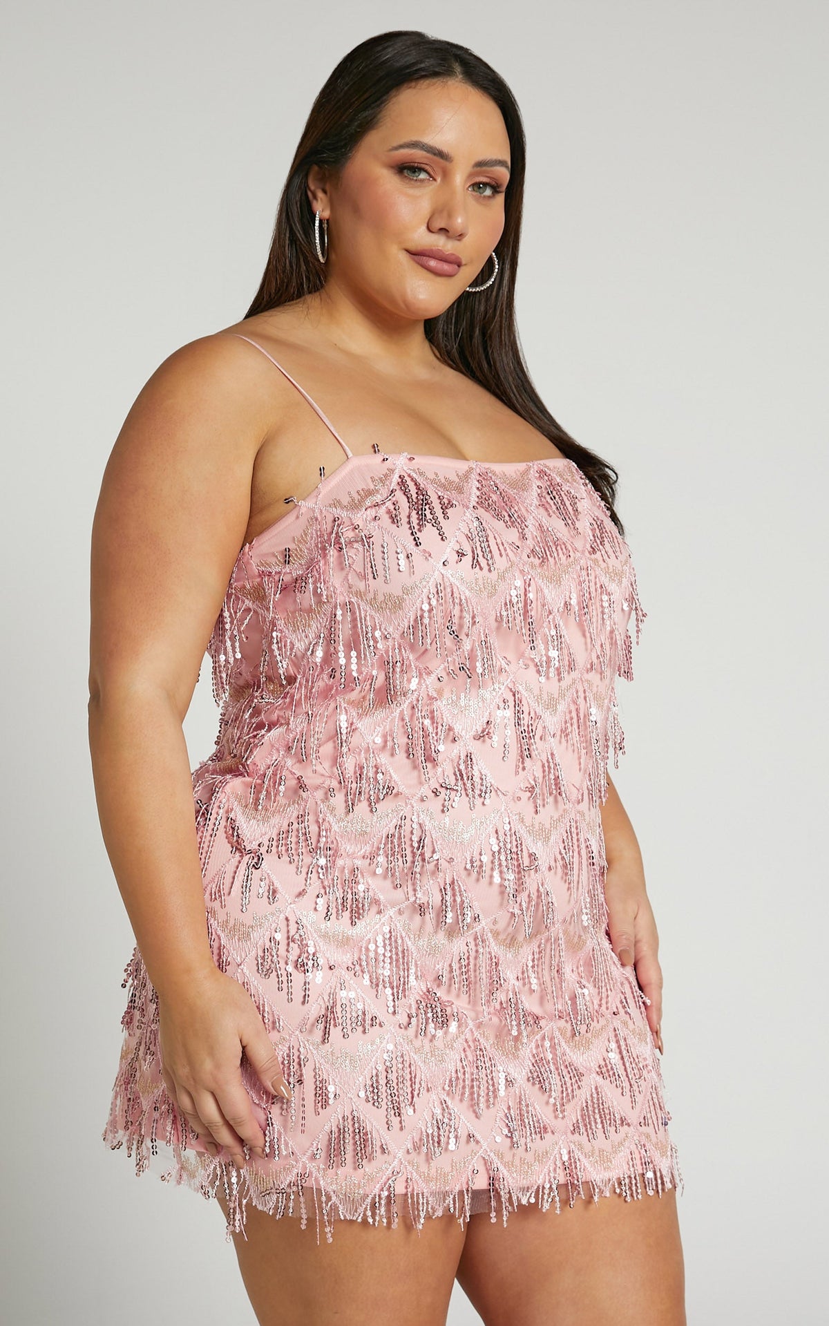 Shook Mini Dress - Cami Sequin Fringe Dress in Pink Sequin