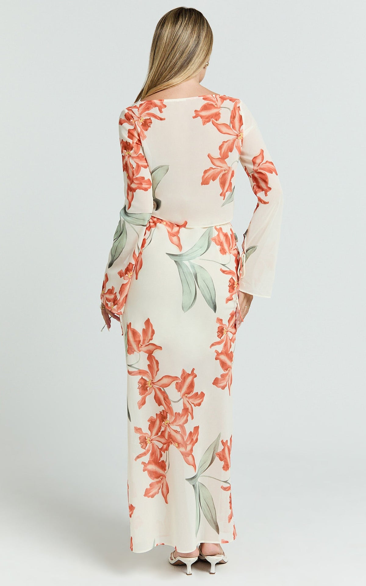 Sybil Two Piece Top and Skirt Set - Abstract Floral Tie Top and Maxi Skirt Set in Vintage Orchid