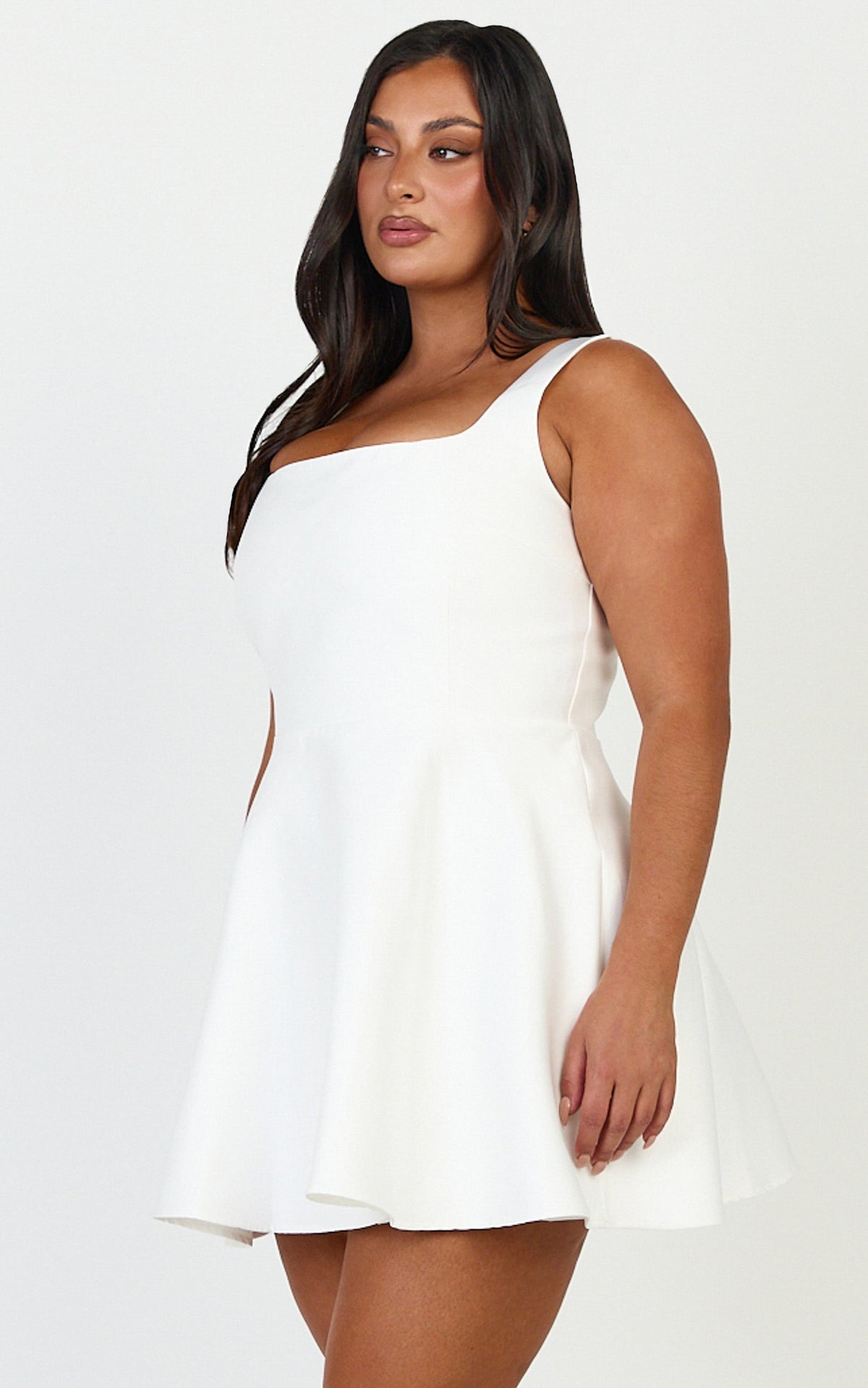 Talia Mini Dress - Scoop Neck Fit And Flare Dres in White