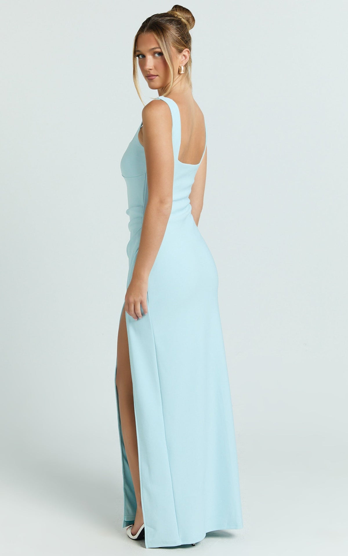 Thelma Maxi Dress - Square Neck Bodycon Dress in Light Blue