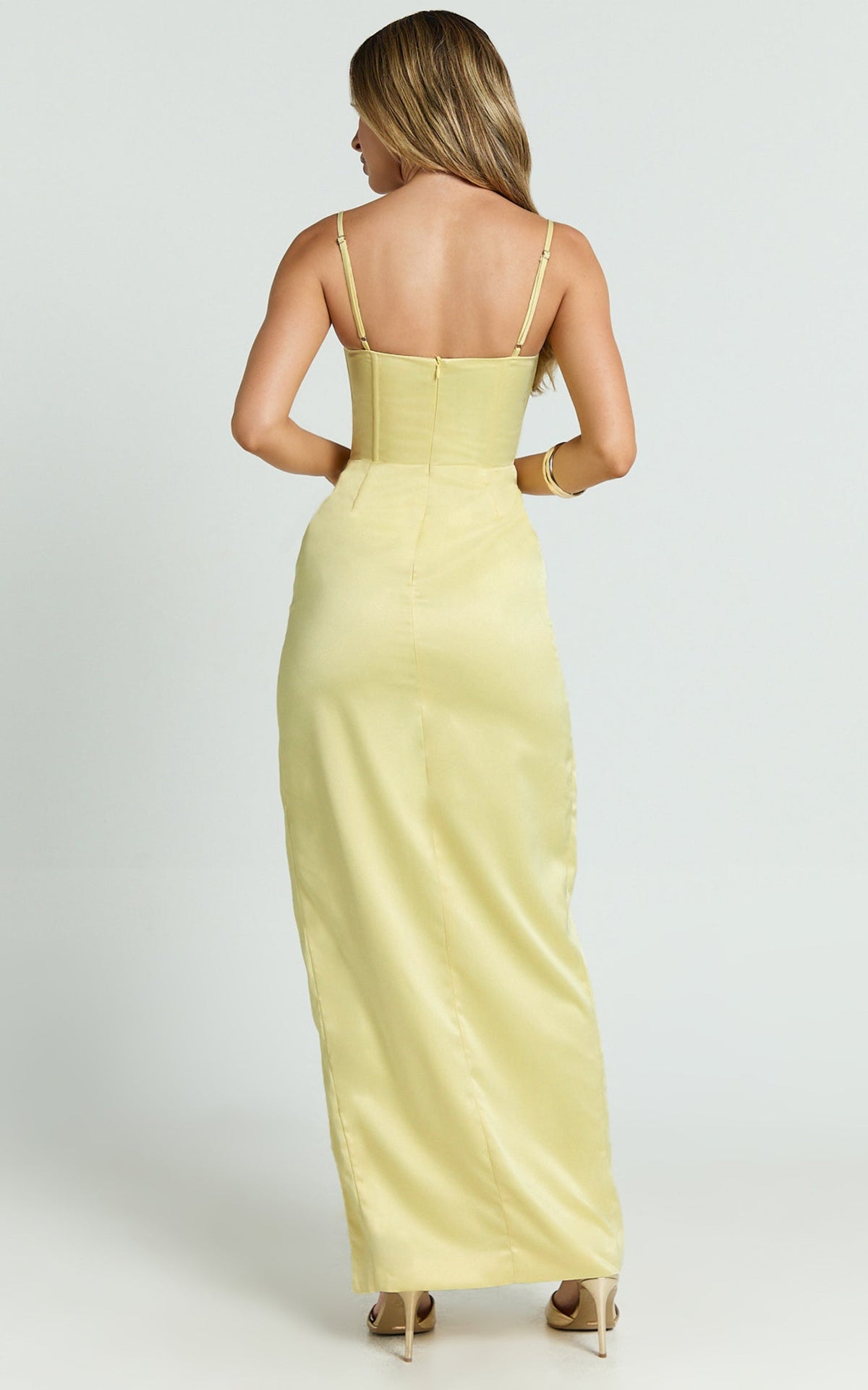 Vinny Maxi Dress - Sweetheart Neck High Leg Split Bodycon Dress in Lemon