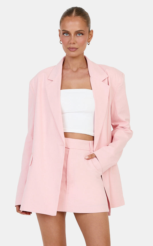 Virginia Jacket - Oversized Double Breasted Blazer in Baby Pink