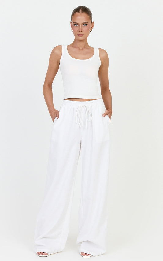 Vivienne Pants - Linen Blend Wide Leg Pants in Ivory