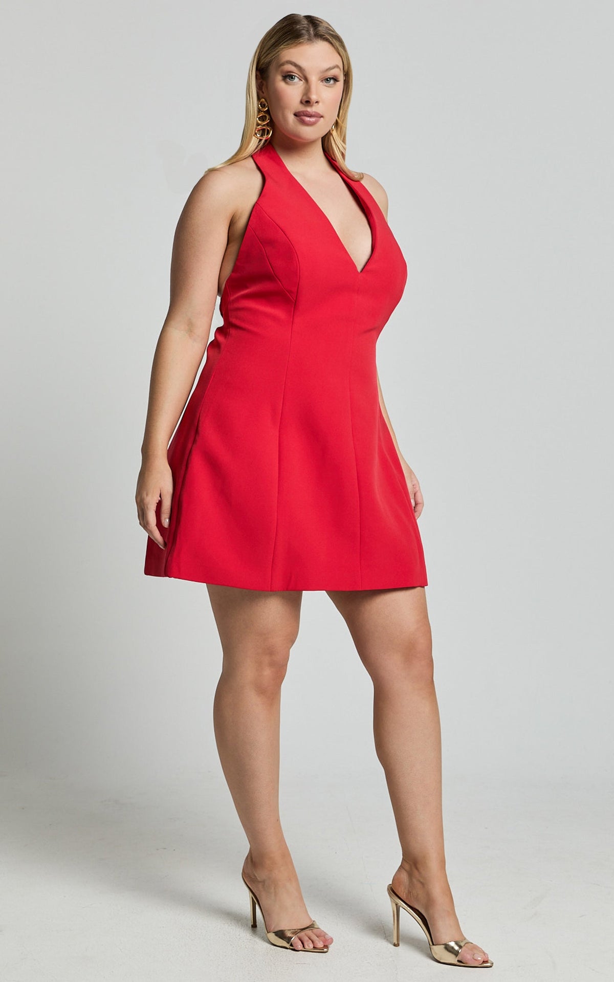 Yelena Mini Dress - Halter Neck Bow Detail Mini Dress in Red