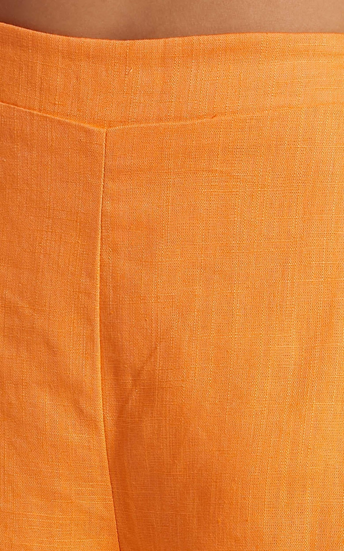 Zanrie Two Piece Set - Linen Square Neck Crop Top and High Waist Mini Flare Shorts Set in Orange