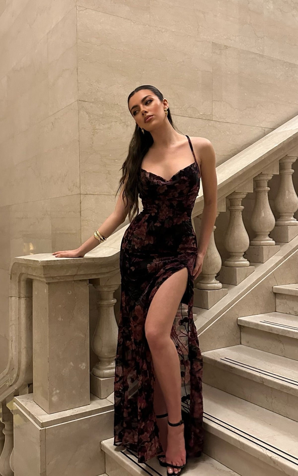 Aletta Maxi Dress - Cowl Cross Back Dress in Burn Out Floral